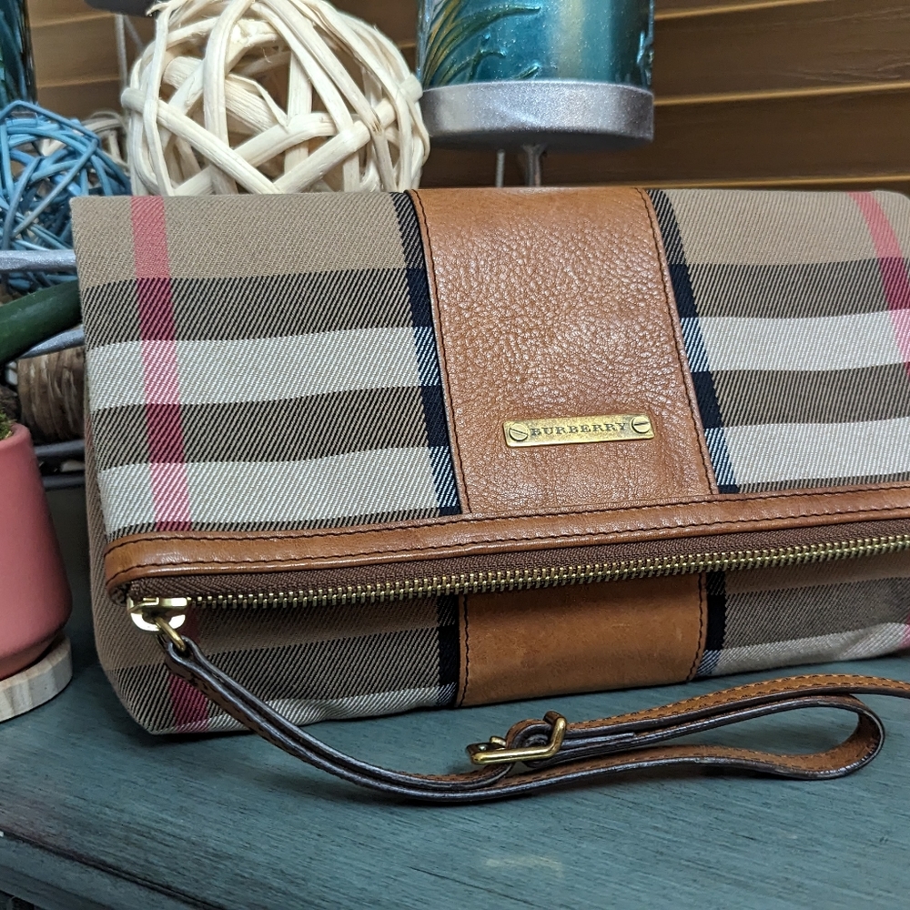 Burberry " house check" foldover clutch handbag crossbody